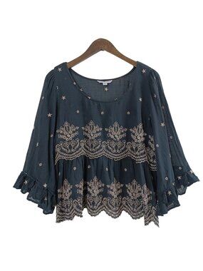 American Eagle Embroidered Longline Crop Cotton Blouse